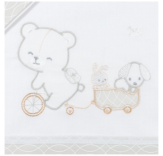 Cot Bedding Set - Teddy on Bicycle - Mio Piccolo LL14310 2