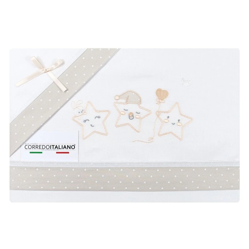 Lenzuolo neonato in cotone con ricamo stelline – comfort e stile Made in Italy