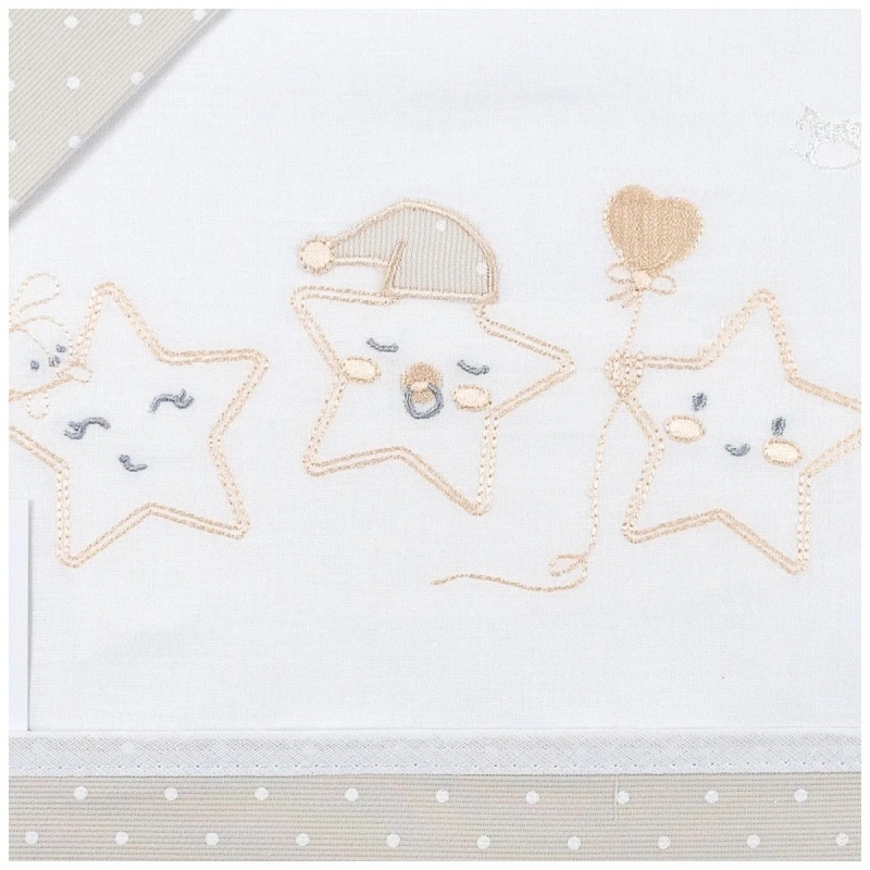 Set lenzuolino per lettino neonato con stelline ricamate e tessuto 100% cotone