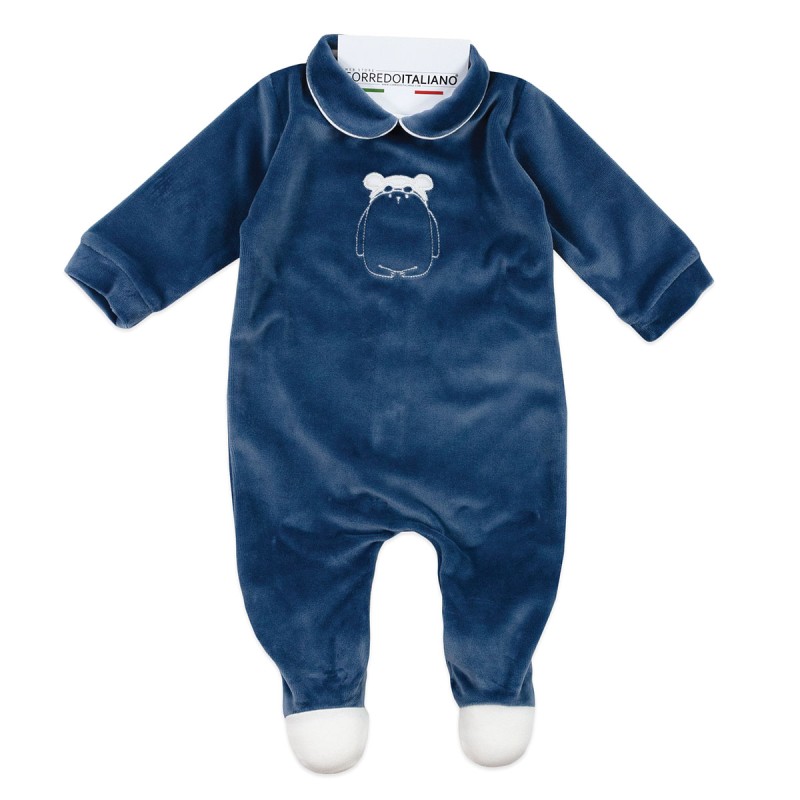 Tutina di ciniglia Coccode' blu con ricamo orsetto stilizzato