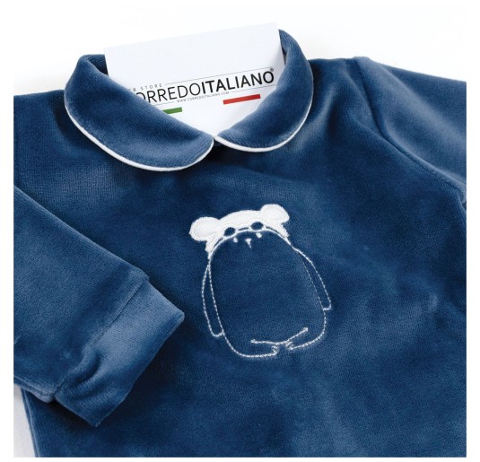 Tutina di ciniglia Coccode' blu con ricamo orsetto stilizzato 2
