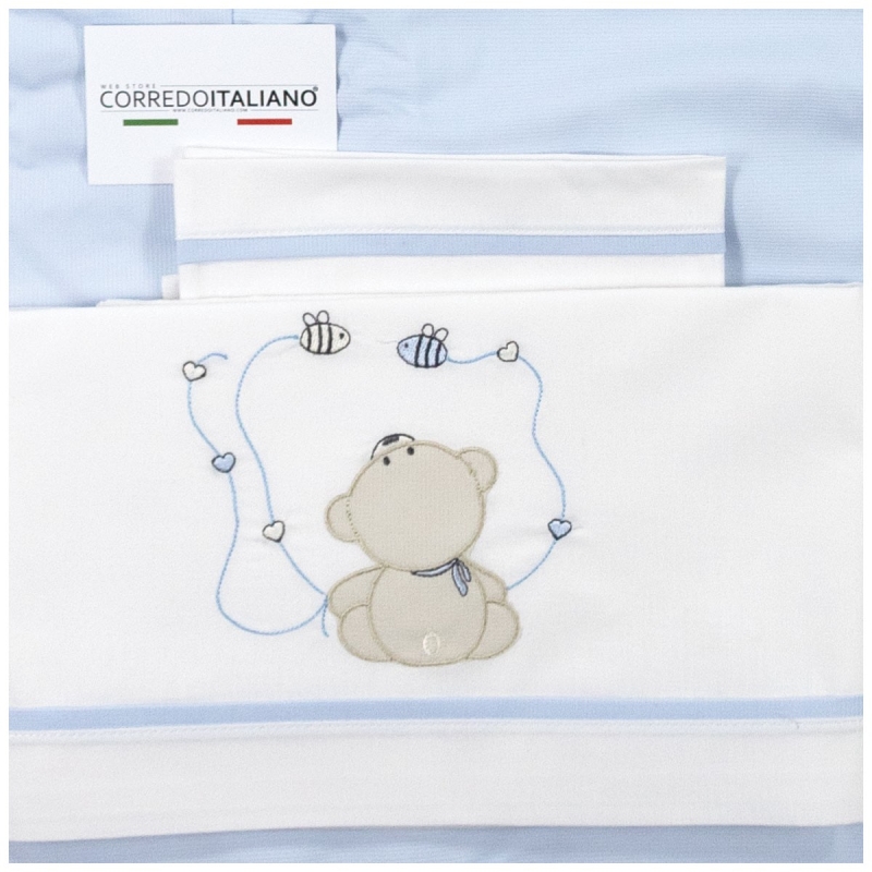 Made in Italy embroidered baby bedding set Dolci Sogni blue