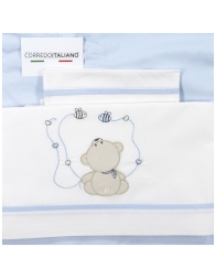 Set letto neonato Made in Italy Dolci Sogni azzurro ricamato