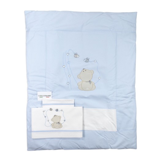 Set piumotto neonato azzurro Dolci Sogni in cotone ricamato
