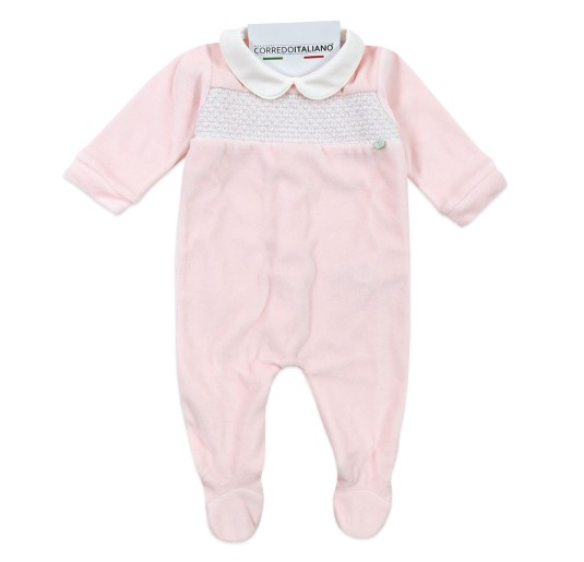 Coccodè Firenze pink velour baby sleepsuit