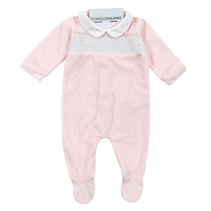 Coccodè Firenze pink velour baby sleepsuit