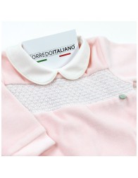 Embroidered velour baby sleepsuit with collar