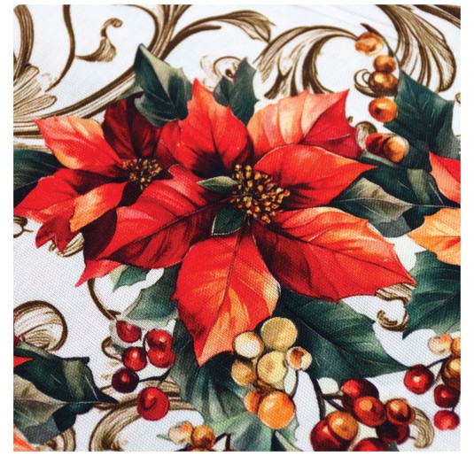 Christmas pattern detail Agrifogli on cotton tablecloth Made in Italy 2