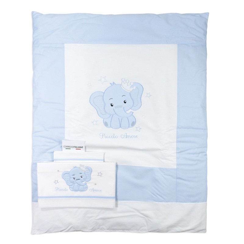 Set piumotto ricamato per culletta - Elefantino - Dolci Sogni DS6017AZ