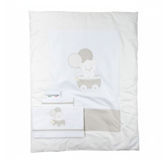 Set copripiumino ricamato per culletta - Orsetto - Dolci Sogni