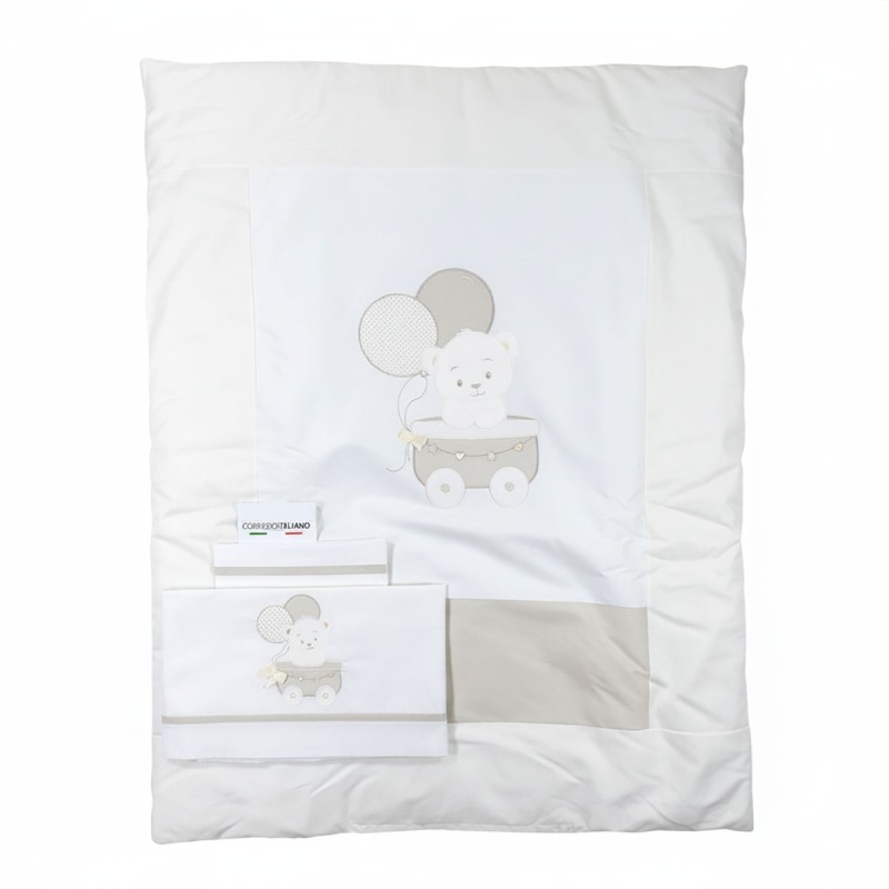 Set copripiumino ricamato per culletta - Orsetto - Dolci Sogni