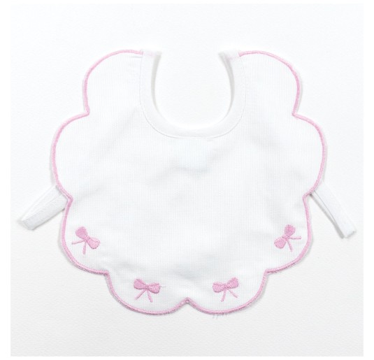 Bavaglino ricamato in puro cotone con fiocchetti rosa -...