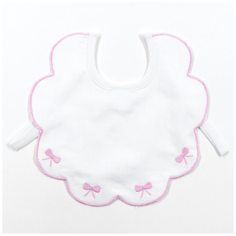 Bavaglino ricamato in puro cotone con fiocchetti rosa - Klaiadì KL00194RR
