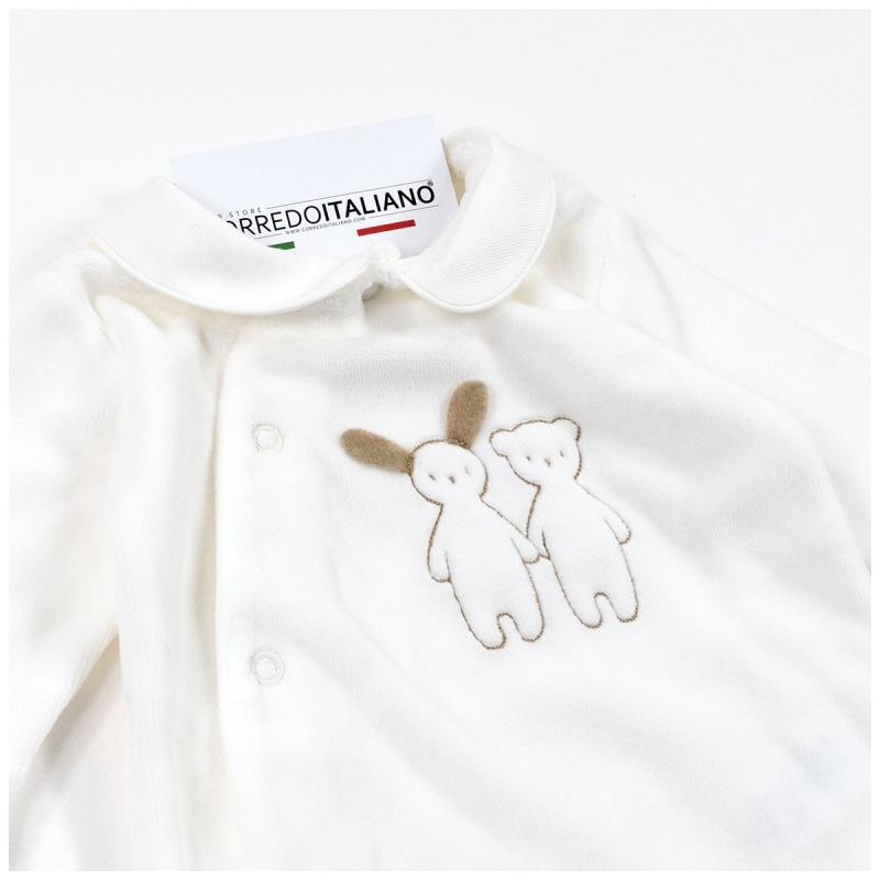 Velour embroidered baby romper with...