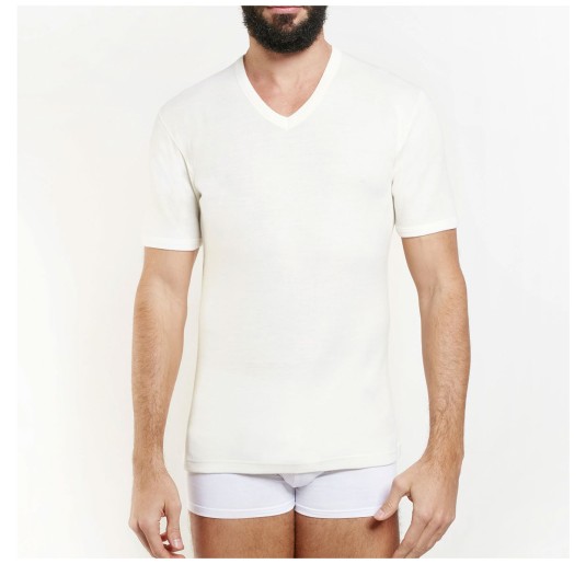 Nottingham TV18 men's V-neck T-shirts in wool & cotton, set of 3 2
