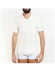 Elegant men's underwear Nottingham V-neck T-shirts in wool & cotton