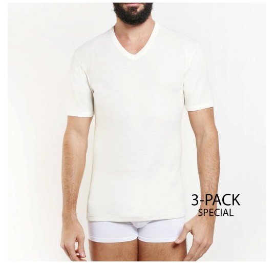 T-shirt uomo Nottingham TV18 in lana e cotone, collo a V, set da 3