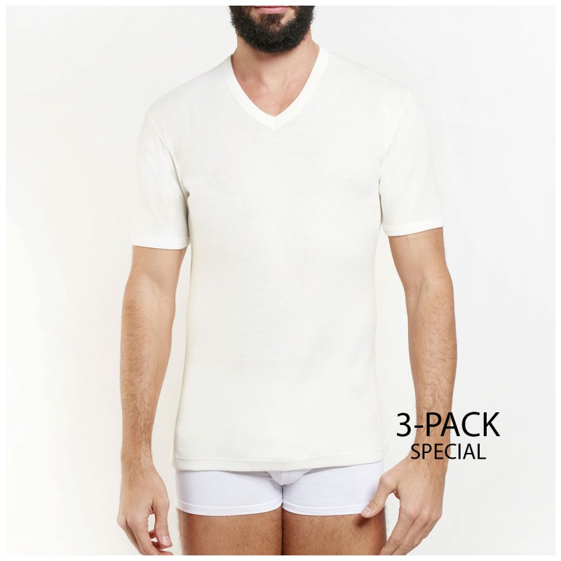 T-shirt uomo Nottingham TV18 in lana e cotone, collo a V, set da 3