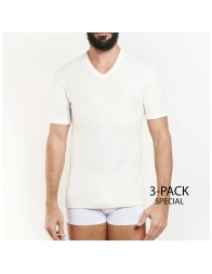 Nottingham TV18 men's V-neck T-shirts in wool & cotton, set of 3