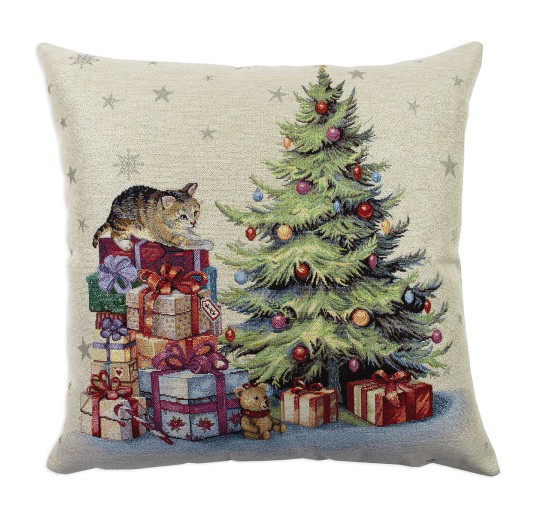 Little Tree and Kitten – Christmas Decorative Cushion in...