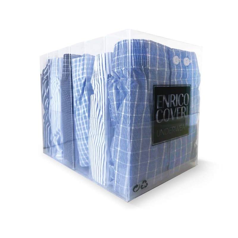 Set of 6 Pure Cotton Woven Boxers with Button – Enrico Coveri EB1120