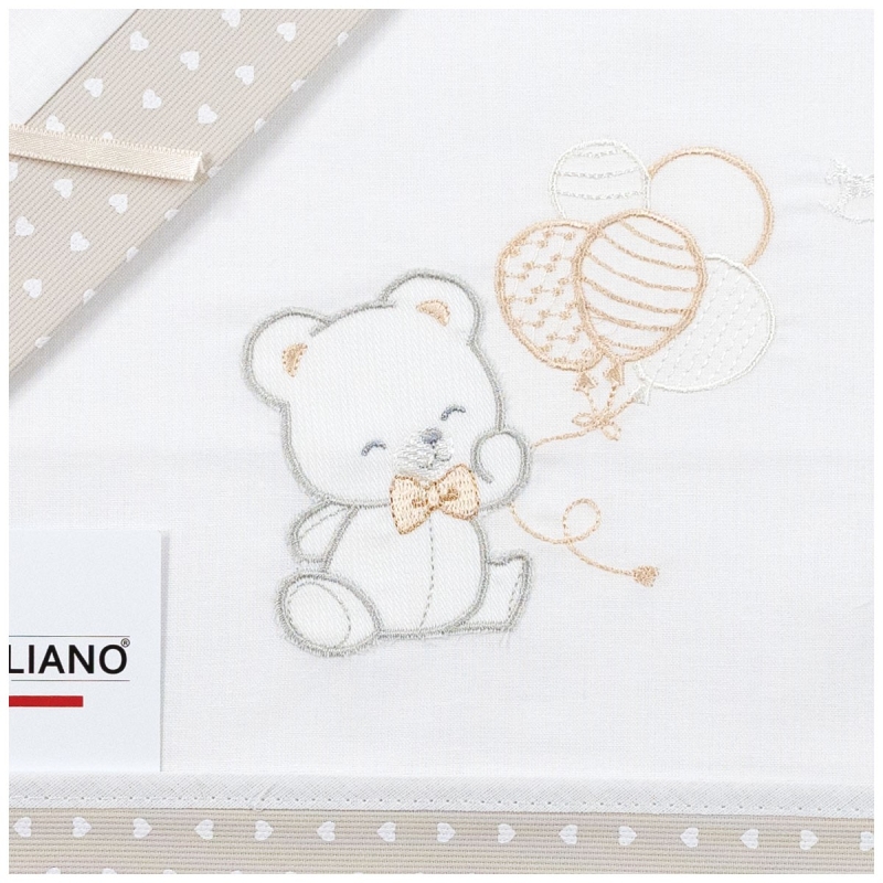 baby pram cotton sheets with bear embroidery made in italy