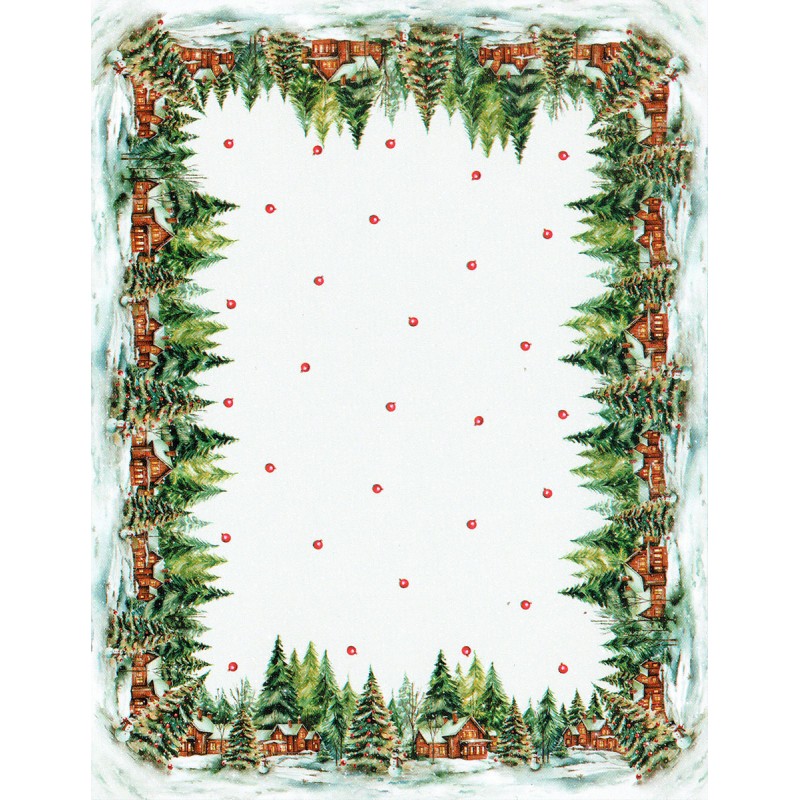 Cotton Christmas tablecloth with houses and pine trees pattern Cotton Christmas tablecloth with houses and pine trees pattern