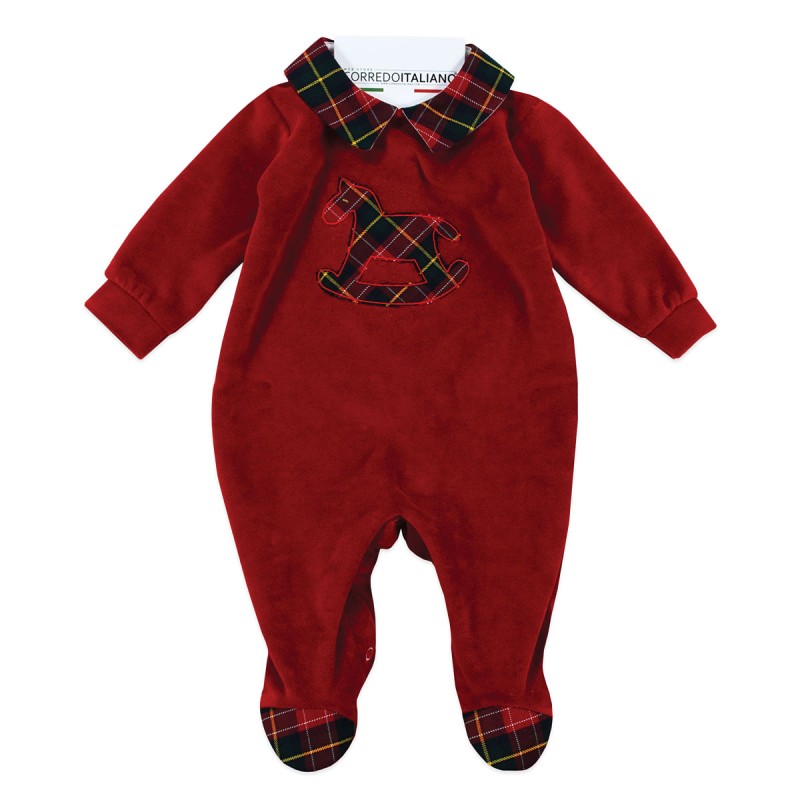 Christmas velour baby romper with tartan collar - Klaiadì K116TC