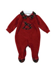 Christmas velour baby romper with tartan collar - Klaiadì K116TC