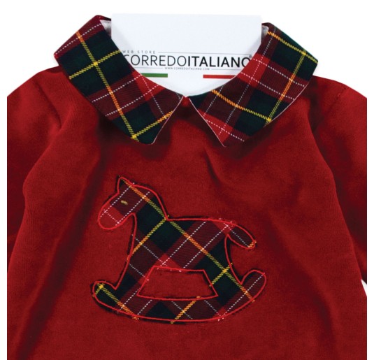 Christmas velour baby romper with tartan collar - Klaiadì... 2