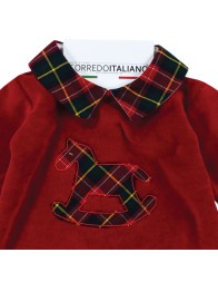 Christmas velour baby romper with tartan collar - Klaiadì K116TC