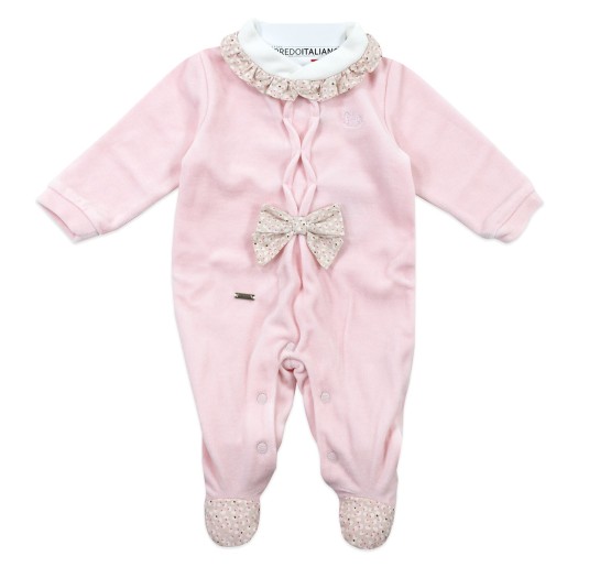 Tutina per neonata in ciniglia con Fiocco Pois