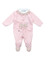 Baby girl velour sleepsuit with polka-dot bow