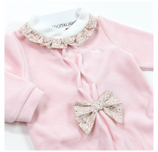 Tutina per neonata in ciniglia con Fiocco Pois 2