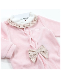 Baby girl velour sleepsuit with polka-dot bow - Mio Piccolo TU401RR