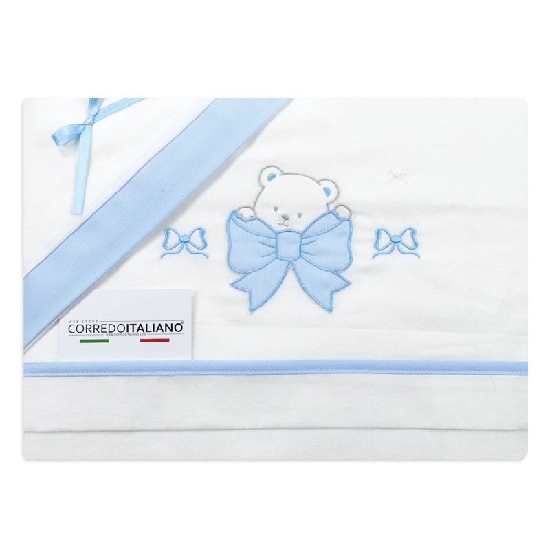 Flannel Cot Sheet Set – Bear with Bow – Mio Piccolo FLL317 Flannel Cot Sheet Set – Bear with Bow – Mio Piccolo FLL317