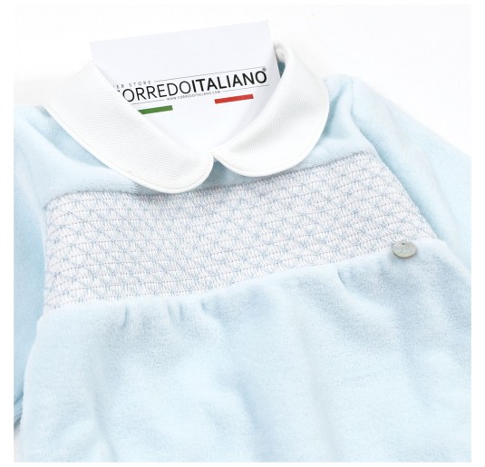 Full photo of the soft Coccodé newborn chenille babygrow with integrated feet. 2