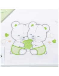 Embroidered teddy bear detail on cotton crib sheet for newborn