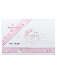 set lenzuolino neonato rosa con orsetto ricamato