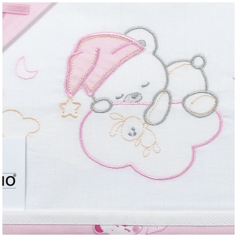 baby crib sheet pink embroidered teddy design