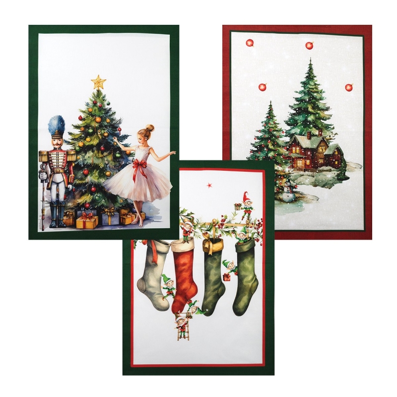 Christmas – Set of 3 Cotton Tea Towels with HD Digital Print – Corredo Italiano®