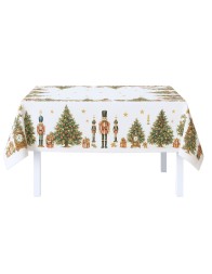 Tovaglia natalizia Schiaccianoci Corredo Italiano® su tavola bianca