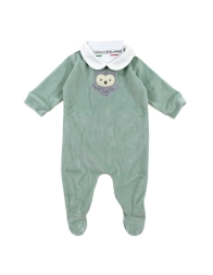 tutina di ciniglia neonato verde con gufetto ricamato coccode