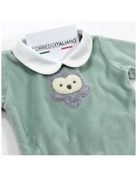 tutina di ciniglia neonato elegante con colletto bianco e gufetto