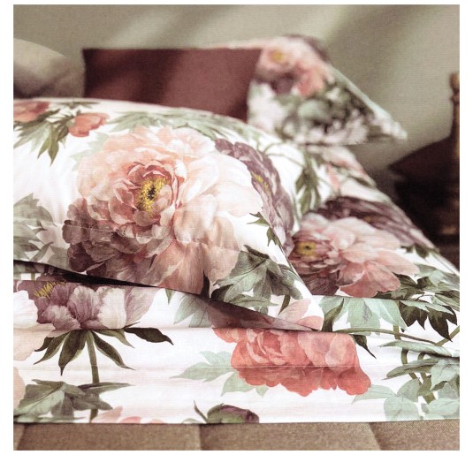 Completo lenzuola Dorotea in raso di cotone 200TC con stampa floreale.