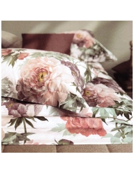 Completo lenzuola Dorotea in raso di cotone 200TC con stampa floreale.