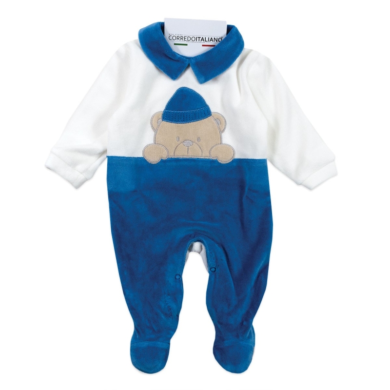 Baby romper chenille with embroidered bear - Les Jolies LJ3443BLT