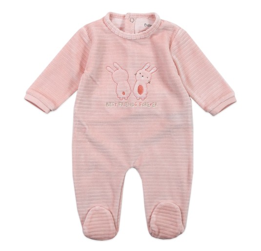 Tutina Babybol rosa in ciniglia con ricamo coniglietti