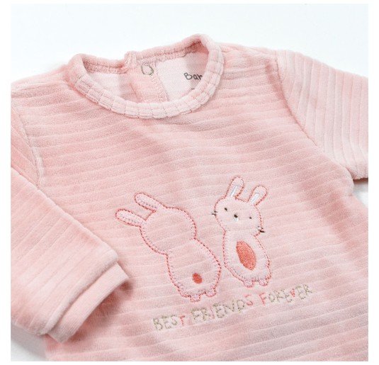 Tutina Babybol rosa in ciniglia con ricamo coniglietti 2