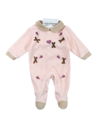 Corduroy baby girl romper in pink with heart embroidery and bows